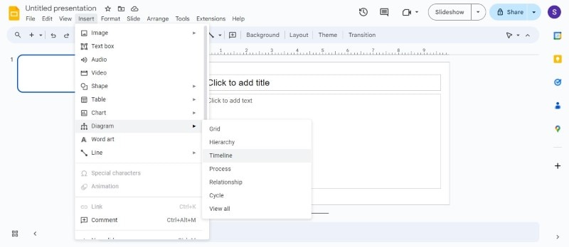 insert timeline diagram in google slides