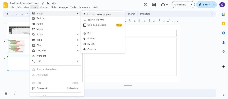 upload gantt chart in google slides