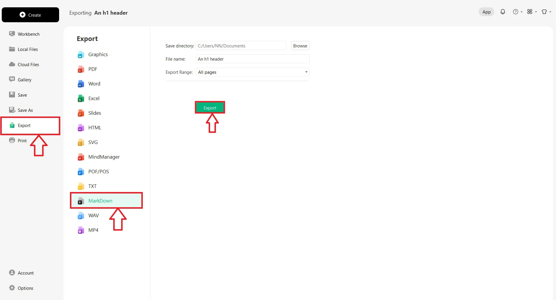 exportar markdown en edrawmind