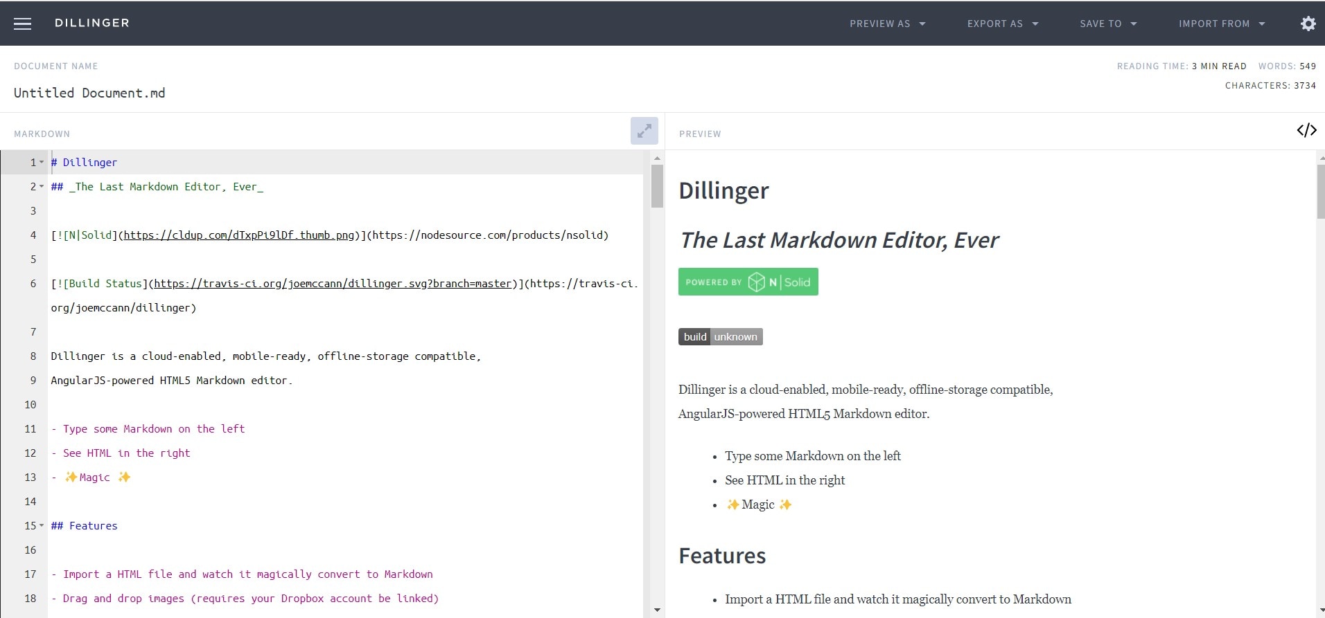 O Dillinger é uma ferramenta de visualização de Markdown baseada na web que visa proporcionar uma experiência de escrita concentrada e eficiente.