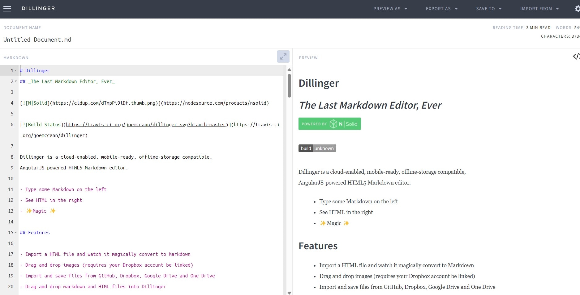 dillinger open source markdown editor