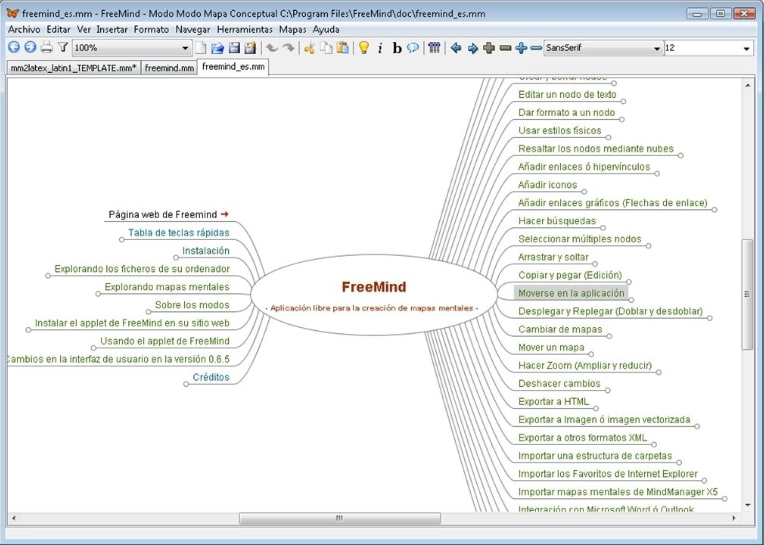 interface of FreeMind
