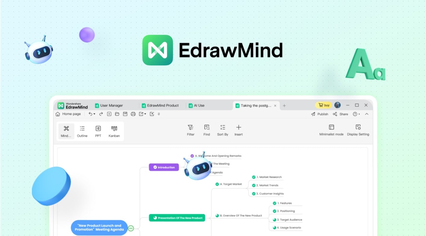 visual da interface do usuário do edrawmind