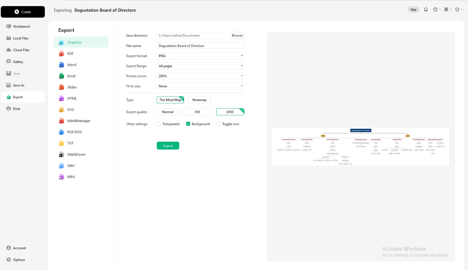 saving or exporting org chart