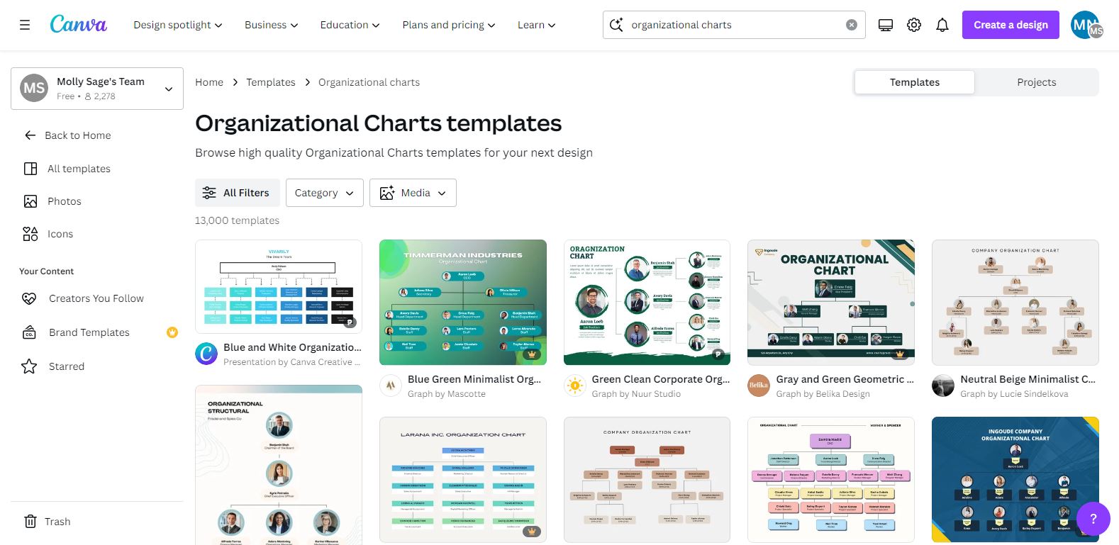 templates of organizational charts