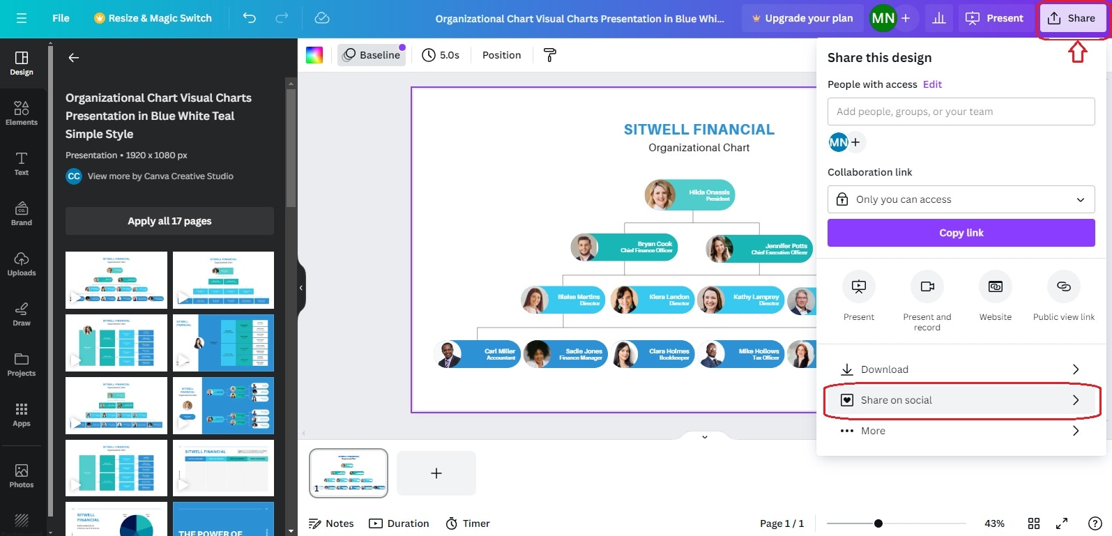 share an org chart with canva