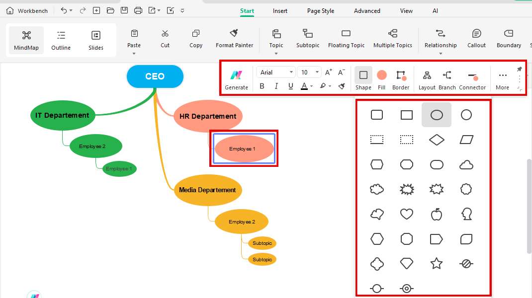 editing org chart template