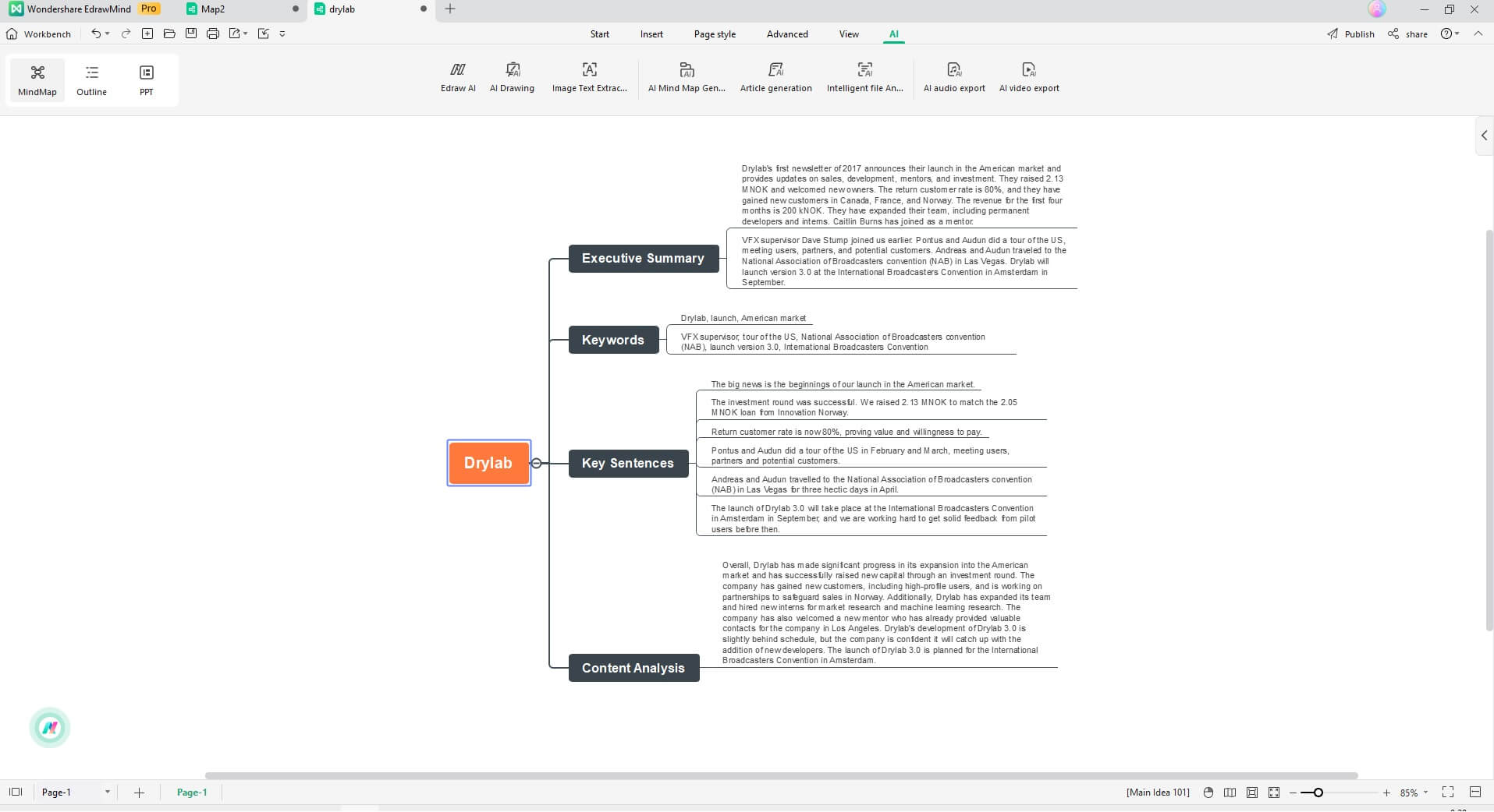 parsed pdf document into mind map
