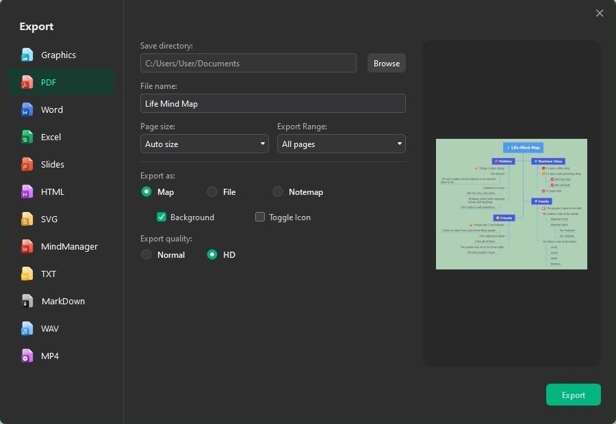 exporting your personal mind map