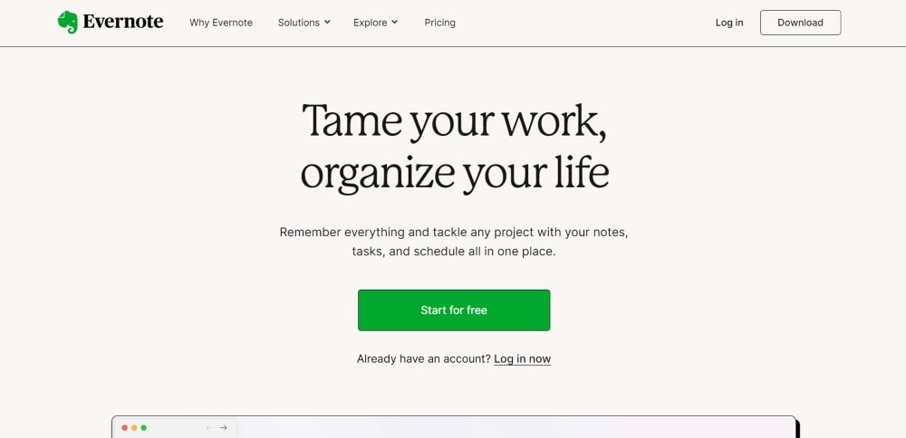 Evernote official home page