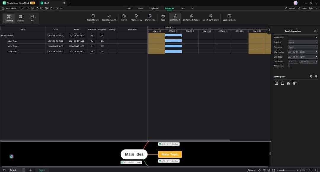 creating the gantt chart