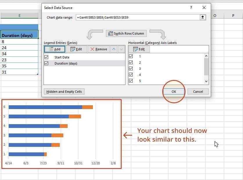 final gantt chart look excel