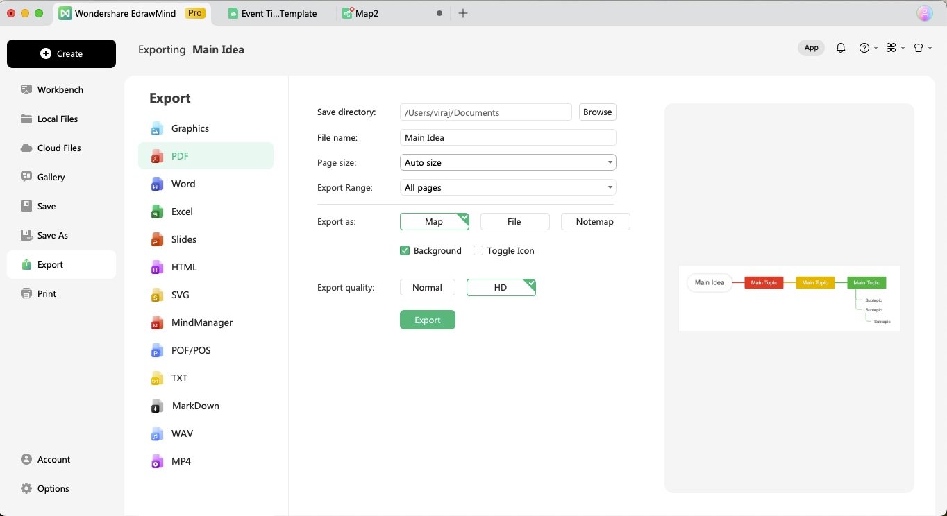 edrawmind timeline export format