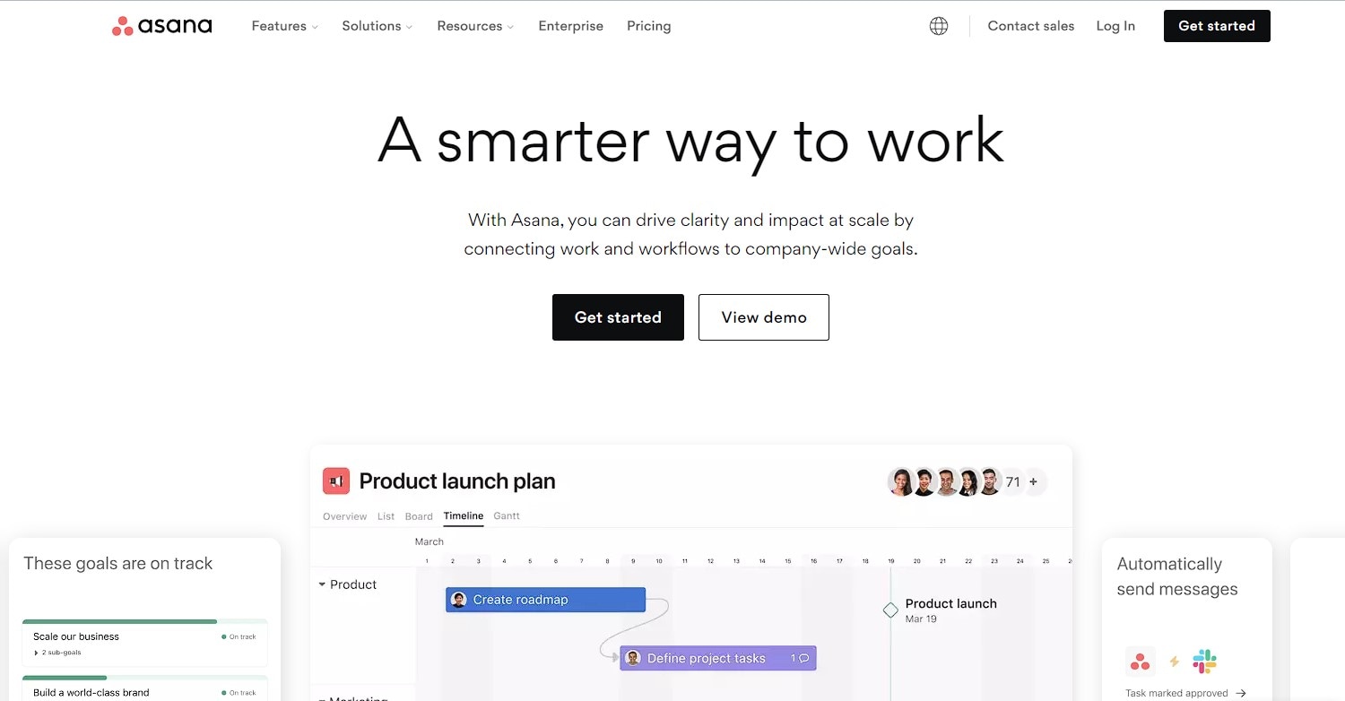 Home page for Asana task tracker tool