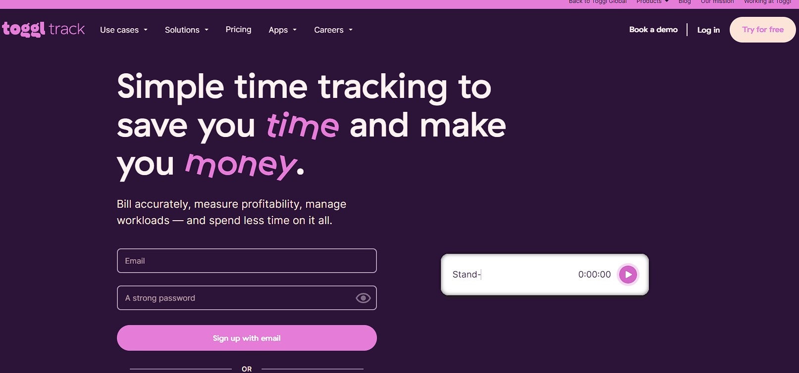 Toggl Track app for managing time easily