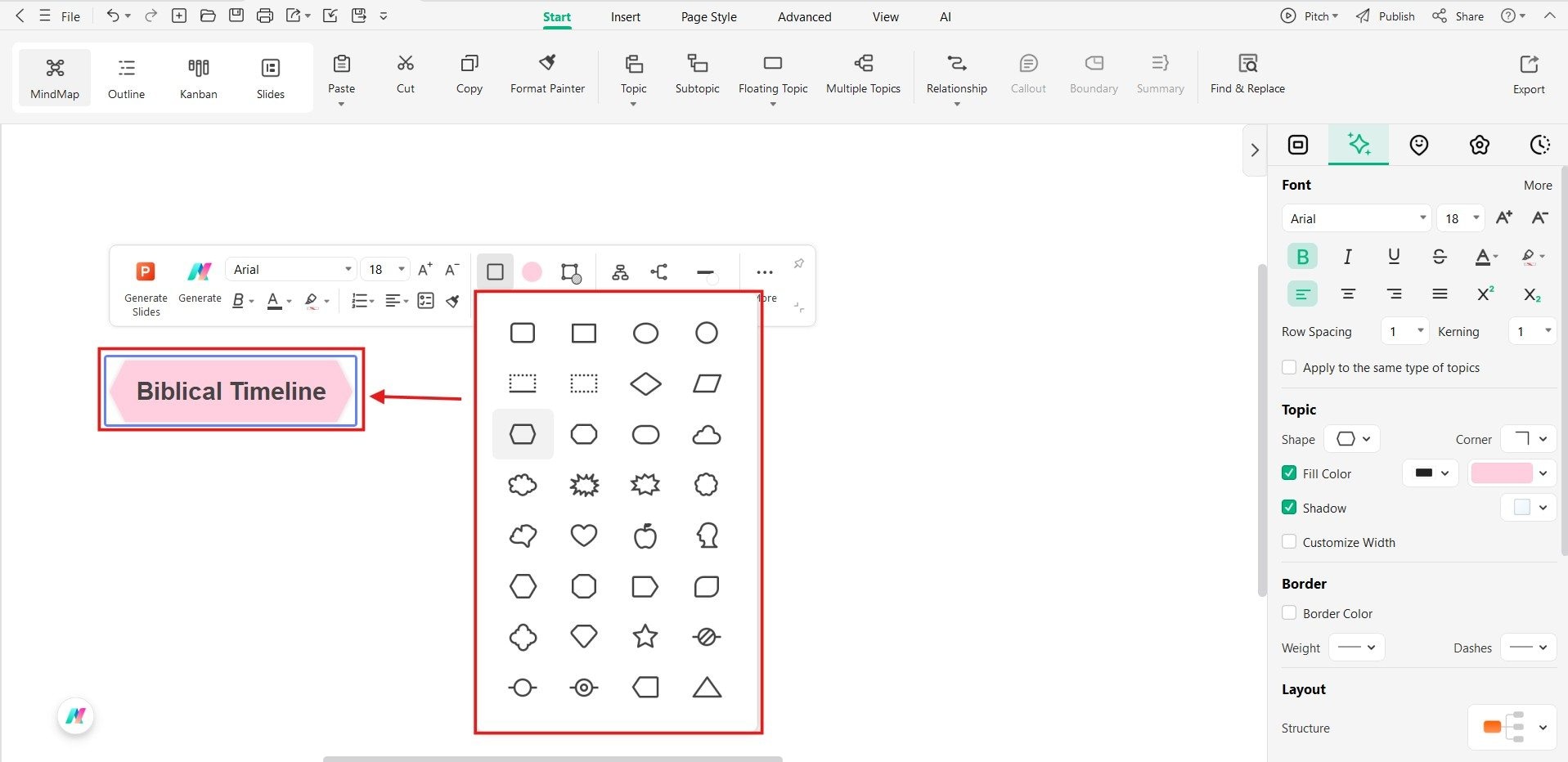 EdrawMind - customising the main topic