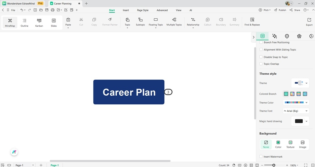 editing interface making central topic