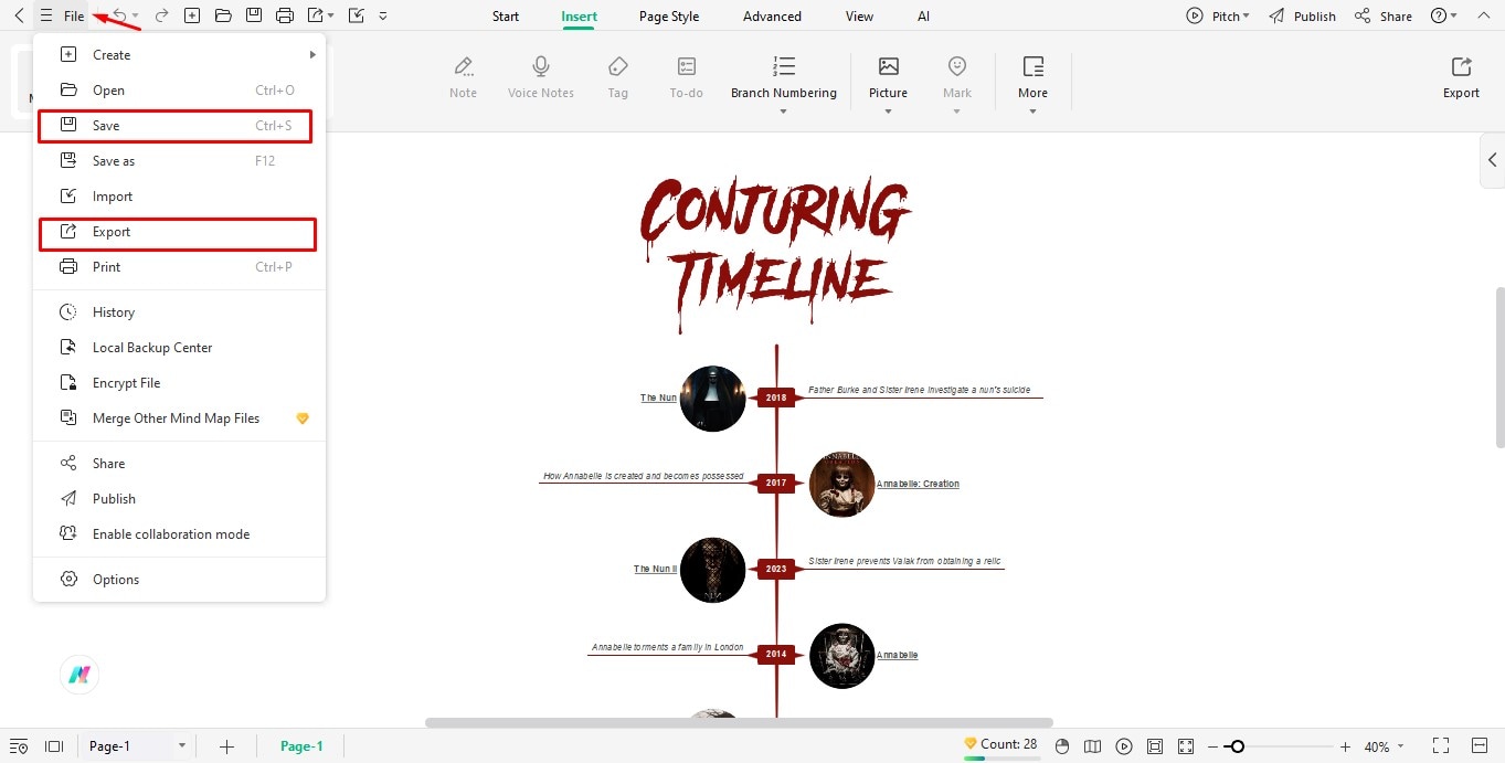 export conjuring timeline