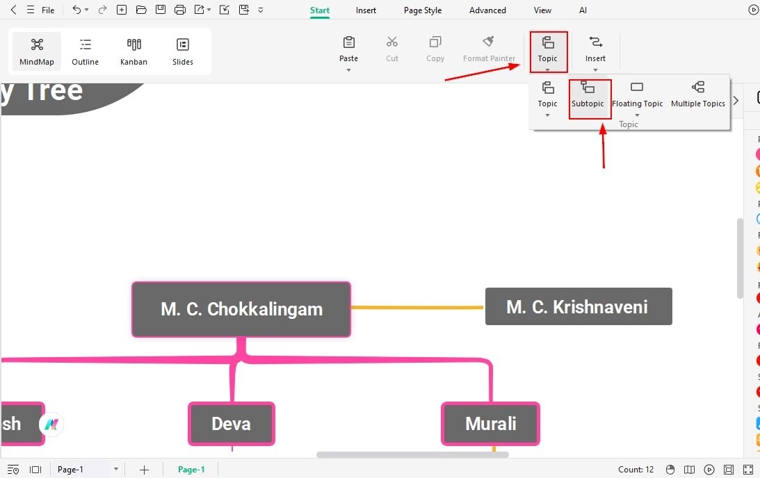add topics and subtopics for family members