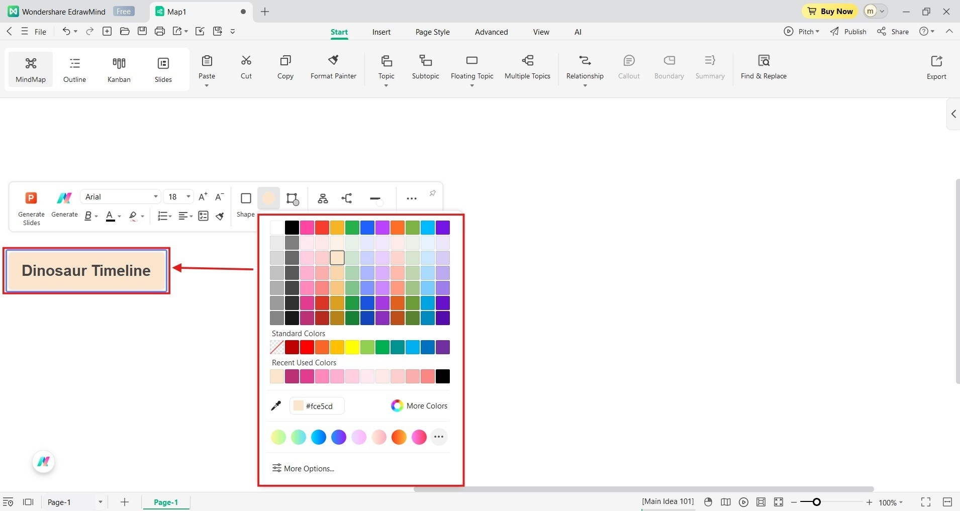 EdrawMind - customising the boxes with shapes and colours