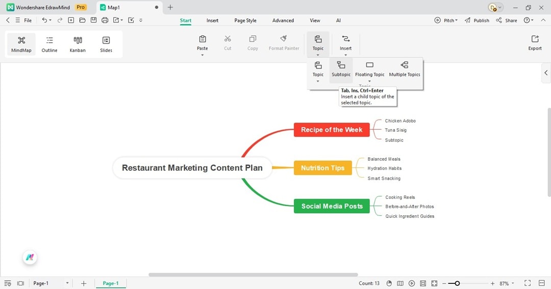 add subtopics to mind map-structure