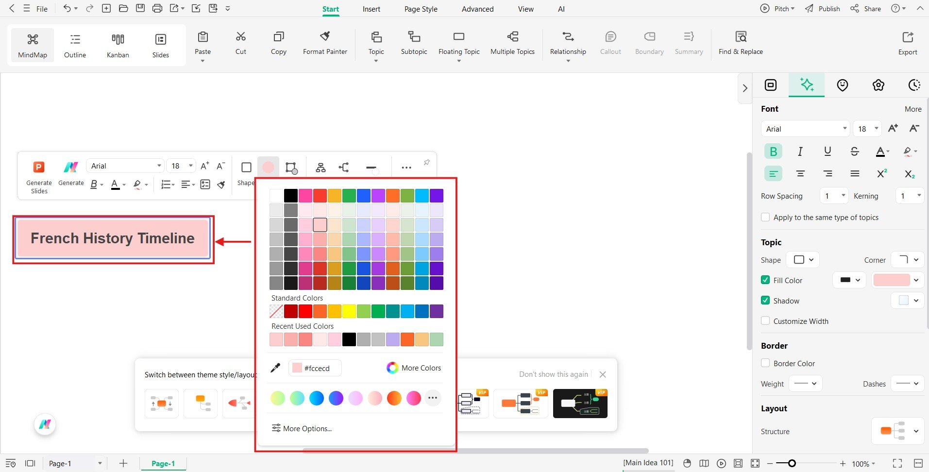 EdrawMind - customising colours and shapes