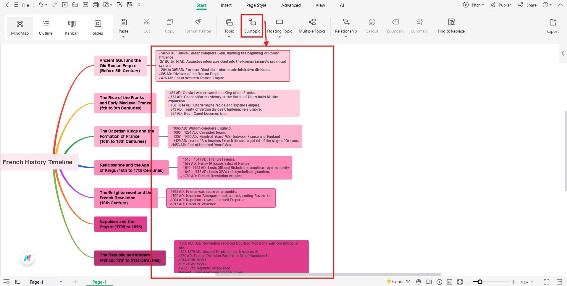 EdrawMind - adding dates for each event