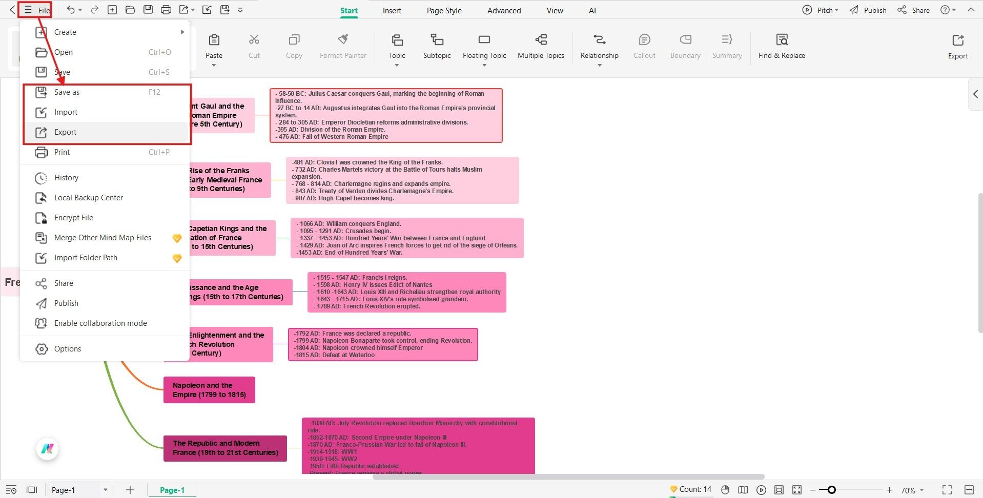 EdrawMind - saving and exporting the file