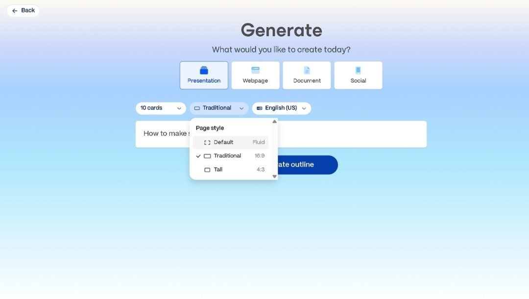 enter prompt for ai presentation creation