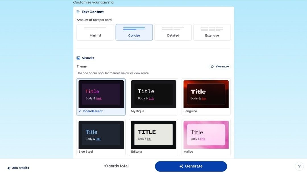 choose theme and text density