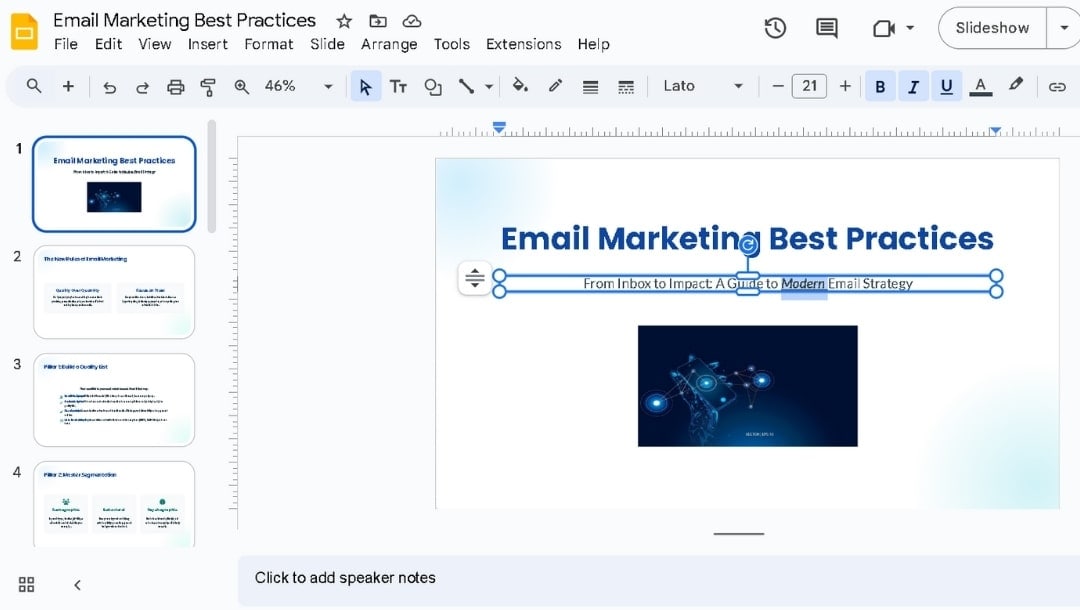 edit and format text boxes in Google Slides after Gemini export