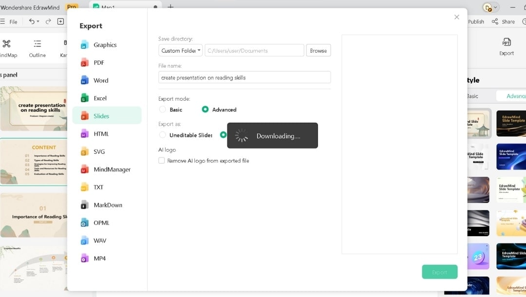 review edit and export ai generated presentation in edrawmind