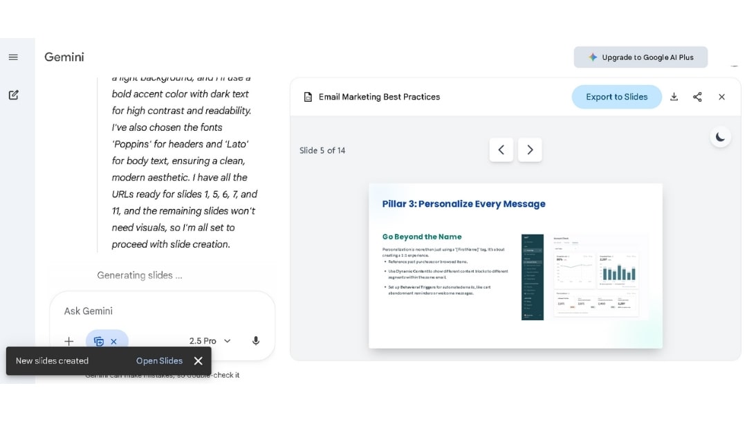 export gemini ai presentation directly to Google Slides