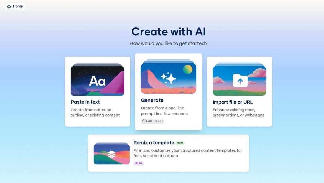 gamma AI presentation interface