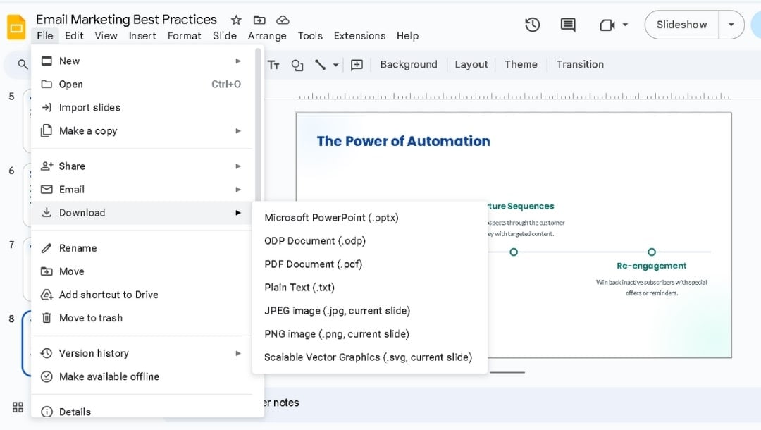 download or export Gemini ai presentation as pptx, pdf or image