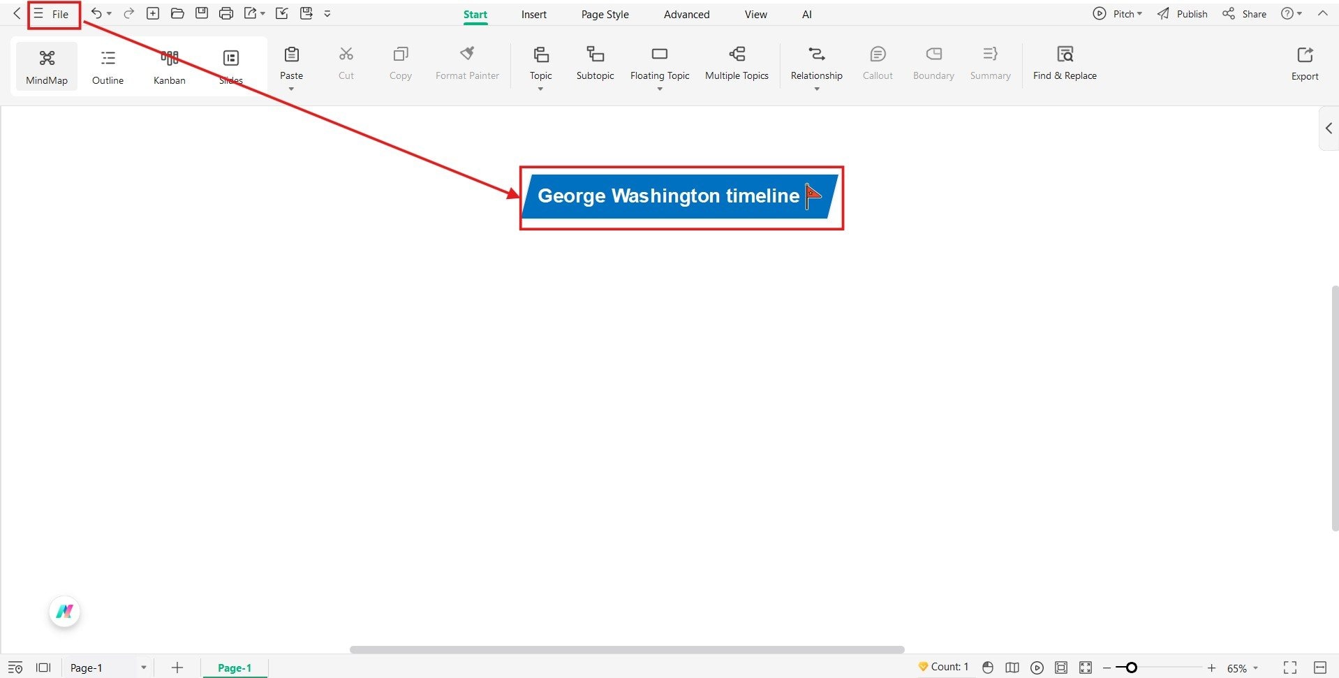EdrawMind - making a blank mind map