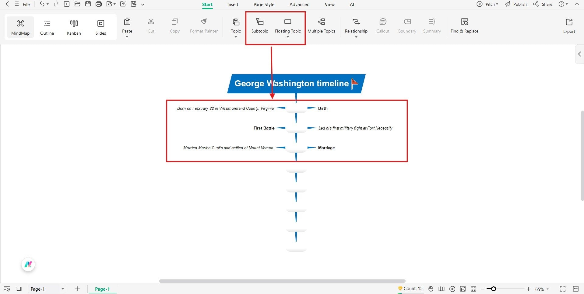 EdrawMind - adding each event one by one