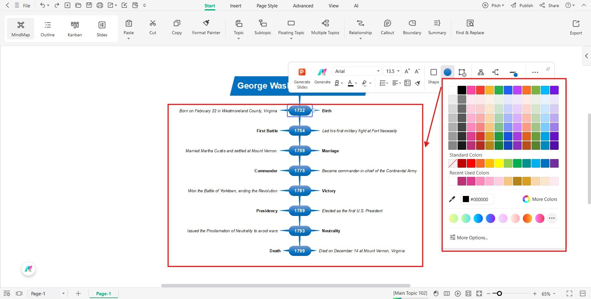 EdrawMind - adding dates for each event