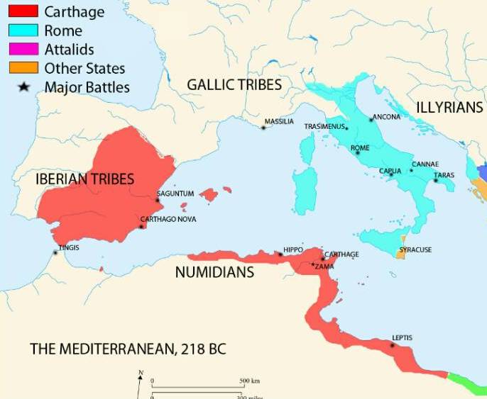 The western Mediterranean in 218 BC