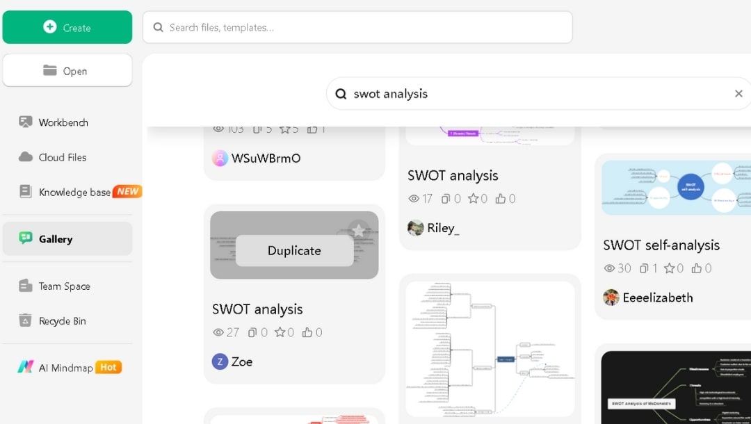 select and duplicate swot analysis template from gallery