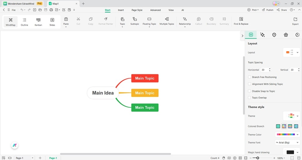 editing interface of edrawmind