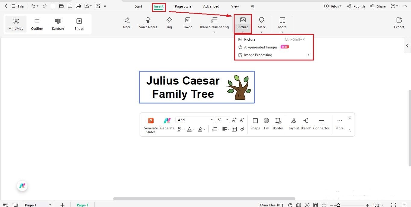 EdrawMind – Titel hinzufügen