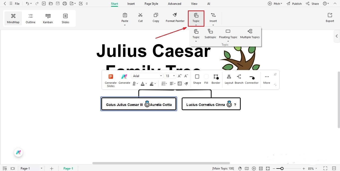 EdrawMind – Hauptvorfahren hinzufügen