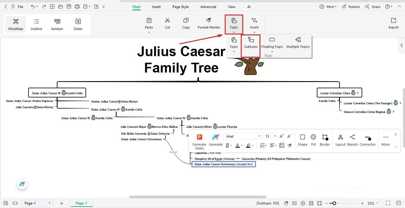EdrawMind – Familienlinie erweitern