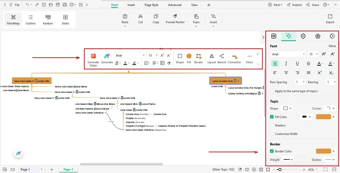 EdrawMind – Stammbaum anpassen und gestalten
