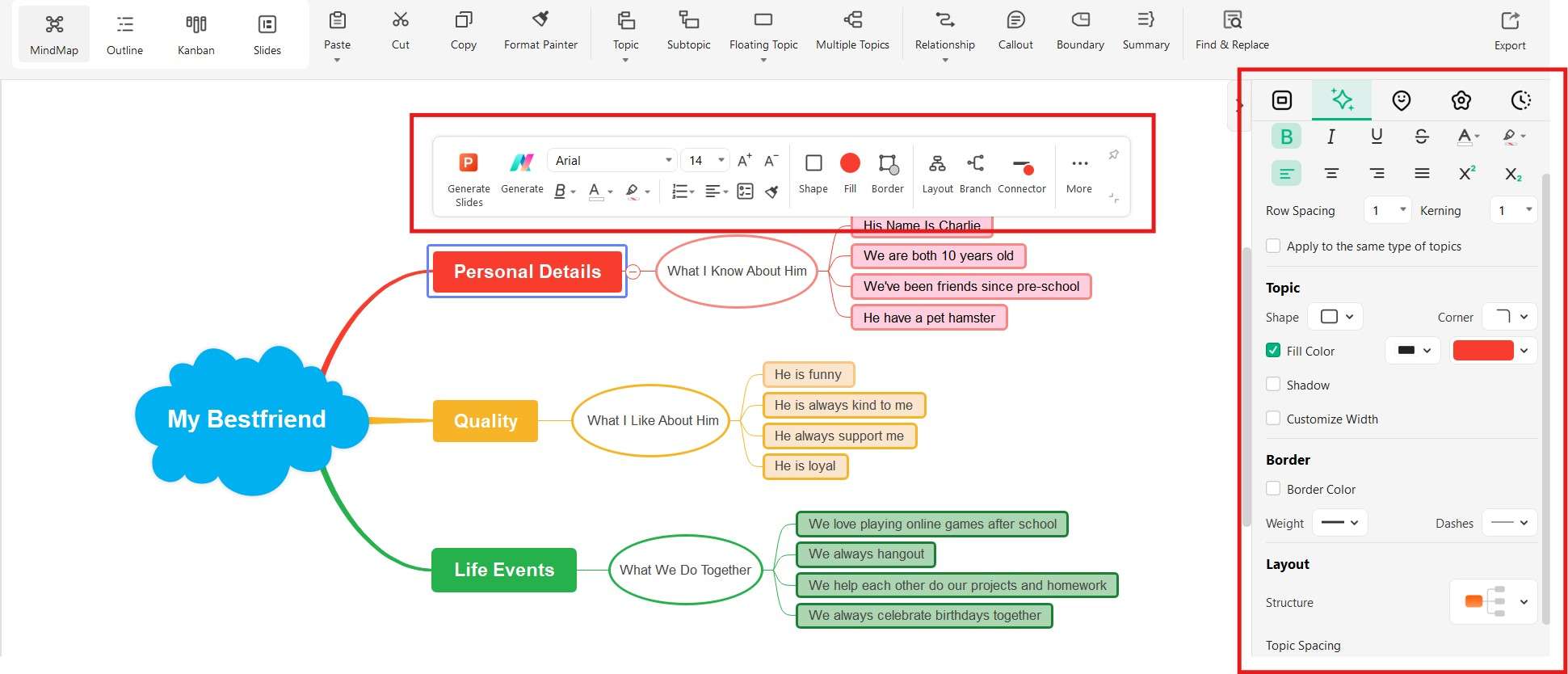 change the style using the format panel