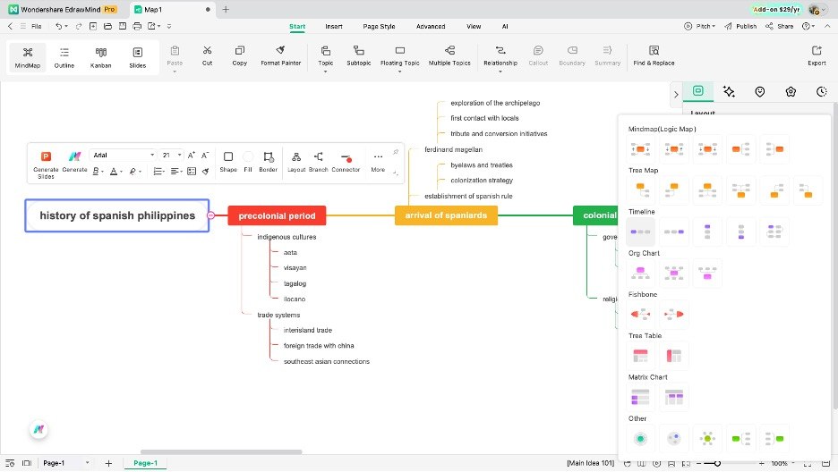 edrawmind change timeline layout