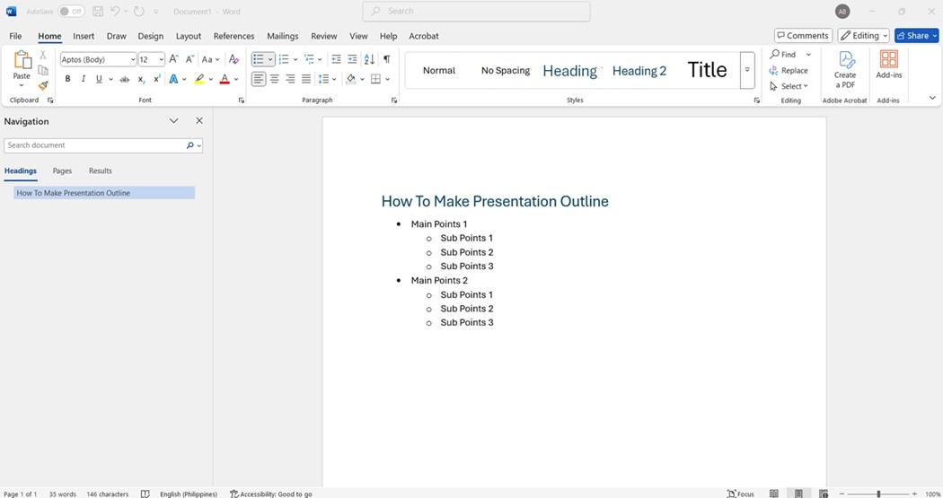 using word to make presentation outline