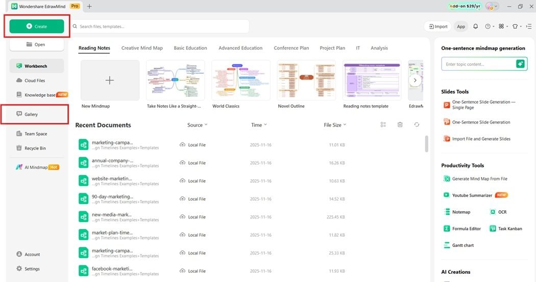 edrawmind main user interface