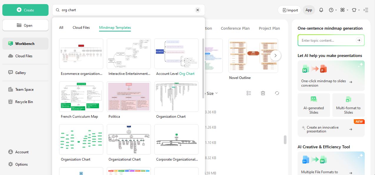 selecting org chart template